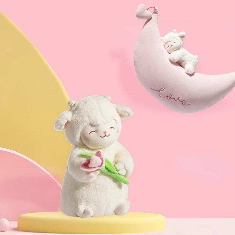 Poupée en peluche en forme de mouton blanc doux avec fleur de tulipe, agneau en peluche doux avec tulipe, jouet en peluche, cadeau mignon pour enfant, anniversaire, Noël