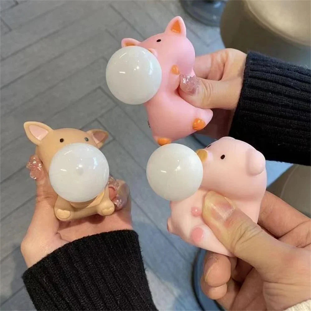 Cartoon Pig Spit Bubbles Pinch Music Vent Toys Cute Decompression TPR Material Squeeze Spit Bubbles Decompression Artifact Toys