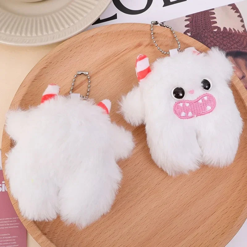 Porte-clés en peluche monstre des neiges pour filles, mignon jouet en fourrure de dessin animé blanc vert, pendentif pour sac d'école, porte-clés de voiture, accessoires en peluche