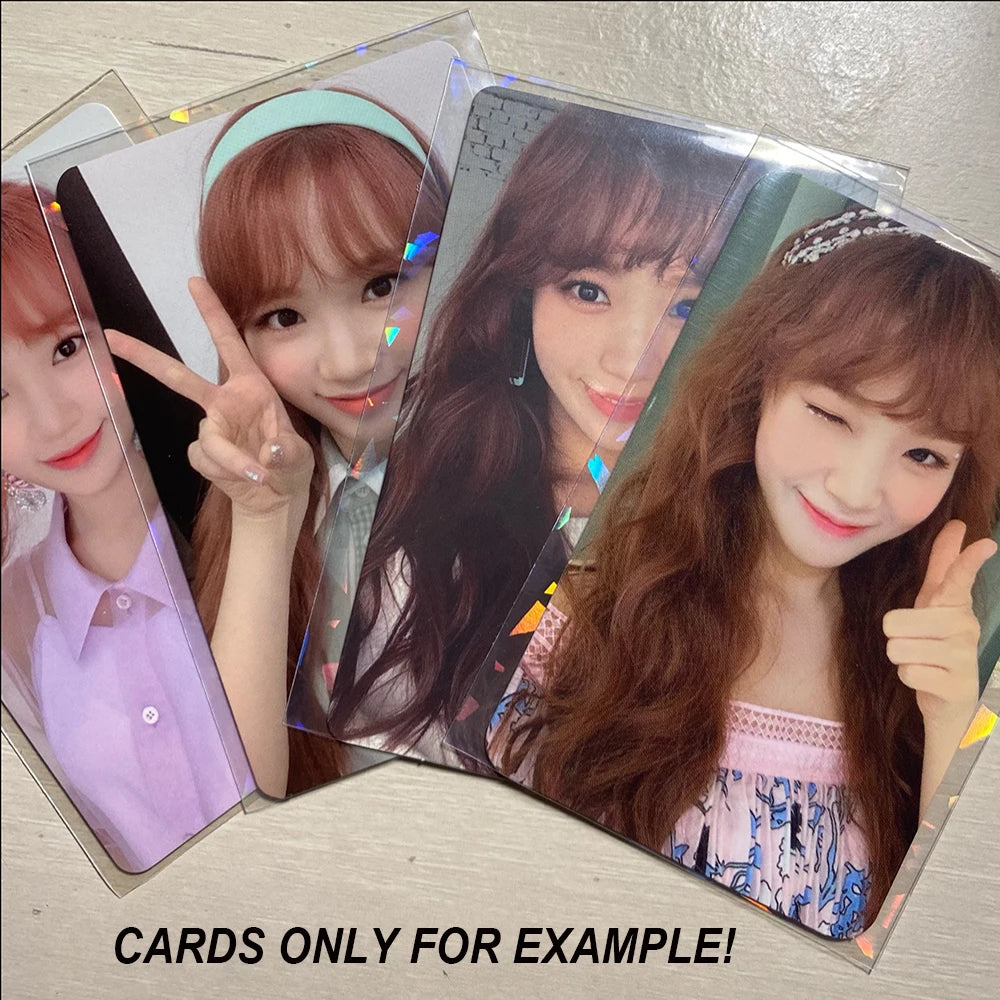 Lot de 100 pochettes holographiques pour cartes photo KPOP avec flash laser en pierres précieuses, film de protection pour cartes TCG, mignon et brillant