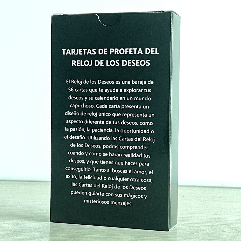 Reloj de los deseos en español, cartas del oráculo del profeta, baraja del tarot de la claridad, juguetes de adivinación del oráculo, 12 x 7 cm, 56 cartas del tiempo oculto