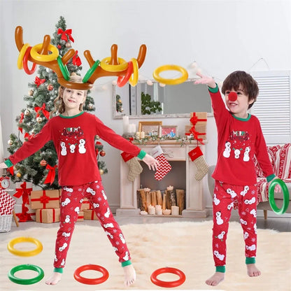 1 ensemble de jeu de Noël gonflable drôle de chapeau de bois de renne anneau de lancer jouets de Noël nouvel an enfants cadeau gonflable jeux de fête jouets