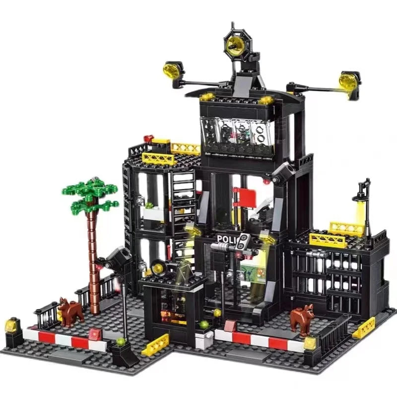 SWAT Police Station Militaire Ville Modèle Ensemble Prison Voiture Policier Bateau Figurines Blocs De Construction Jouet DIY pour Enfants Anniversaire Garçon Cadeau