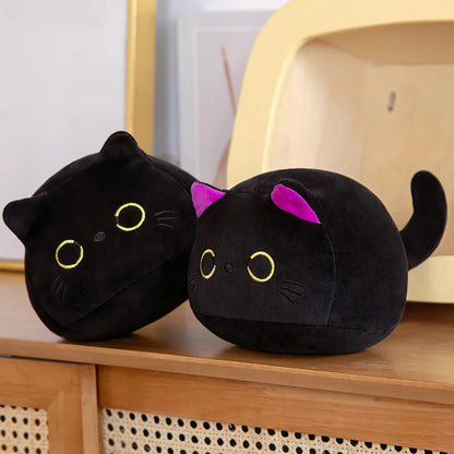 Coussin rond en peluche pour chat noir de grande taille 10-40 cm, jouets de couchage, poupées d'animaux en peluche, cadeau d'anniversaire pour enfants