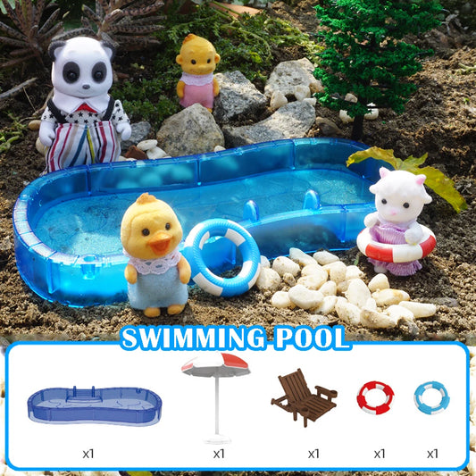 Dollhouse 1:12 Scale Pool Set Scene Decoration Miniature Doll House Furniture Swimming Model Girl Birthday Gift Playhouse Toy