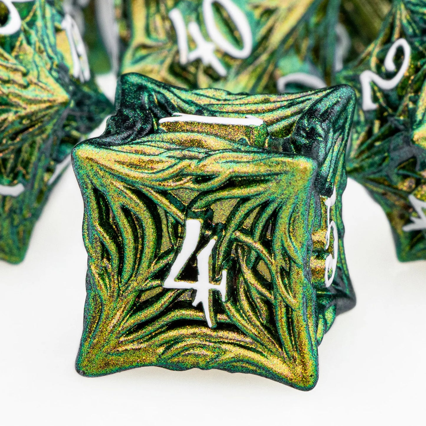 ORIFANTUO Green Tree Root Dnd Metal Dice Set D+D Polyédrique Dés Pour D&amp;D Dungeon et Dragon Pathfinder Jeux de Rôle Dés