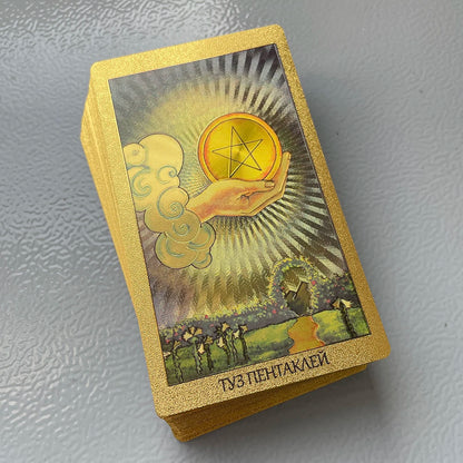 Baraja de tarot rusa con lámina de oro para principiantes, guía, oráculo, profecía, cartas, adivinación, adivinación, tarot clásico, 12 x 7 cm