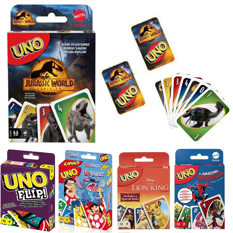 Jeu de société UNO Jurassic World DominionS, dessin animé, motif de personnage, famille, divertissement amusant, cartes uno, cadeaux de Noël