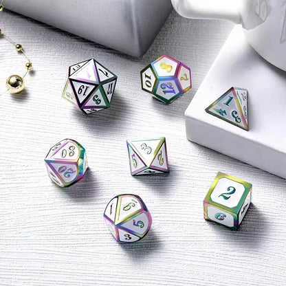 7Pcs/Set Metal Solid Dice with Rich Colors Beautiful and Durable Suitable for Various Scenarios Bars Board Games Family Games