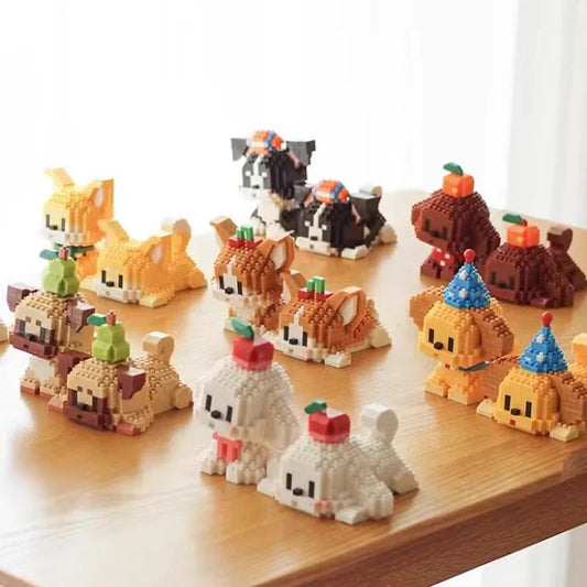 DIY Cute Dog Building Blocks Puppy Pet Model Animal Assemble Bricks Set Poodle Corgi Husky Cartoon Table Decor Gift for Kids