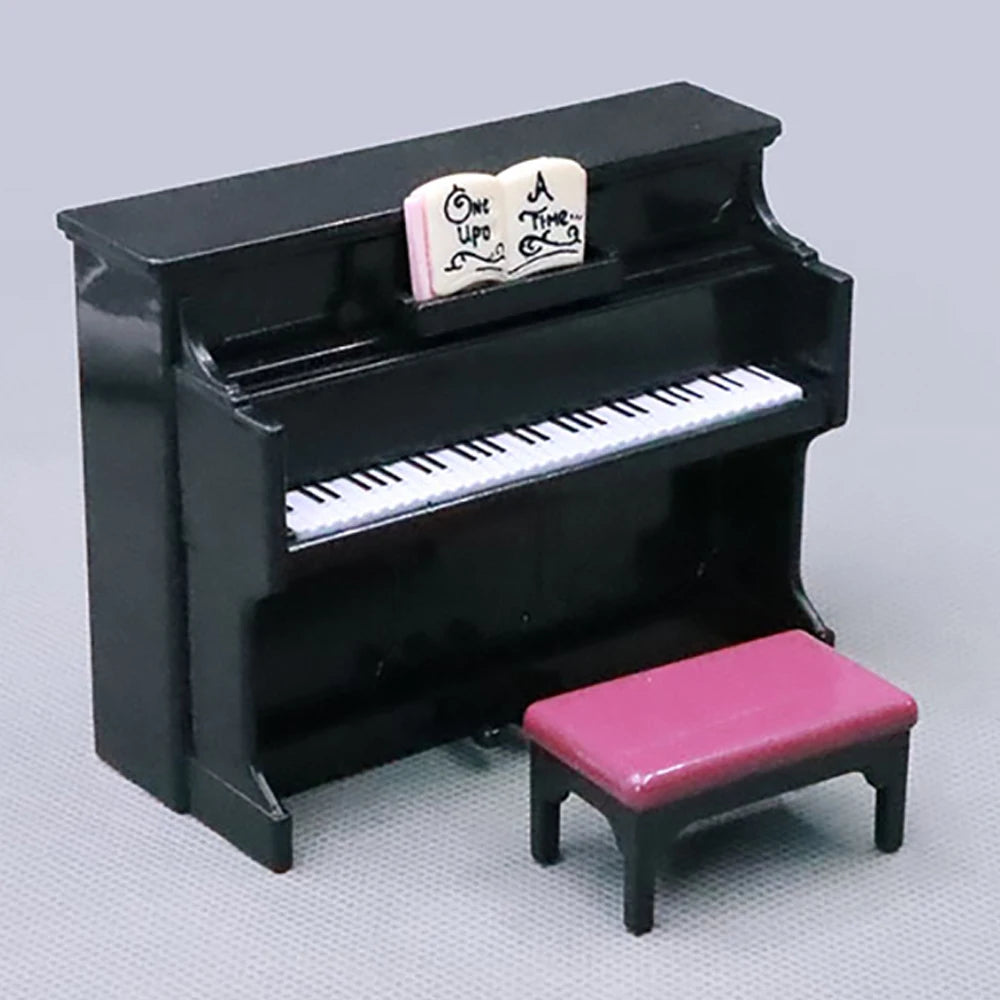 1:12 Accessoires de maison de poupée de piano miniature, mini réplique de piano de simulation avec tabouret et partition de musique accessoires photo noirs anniversaire