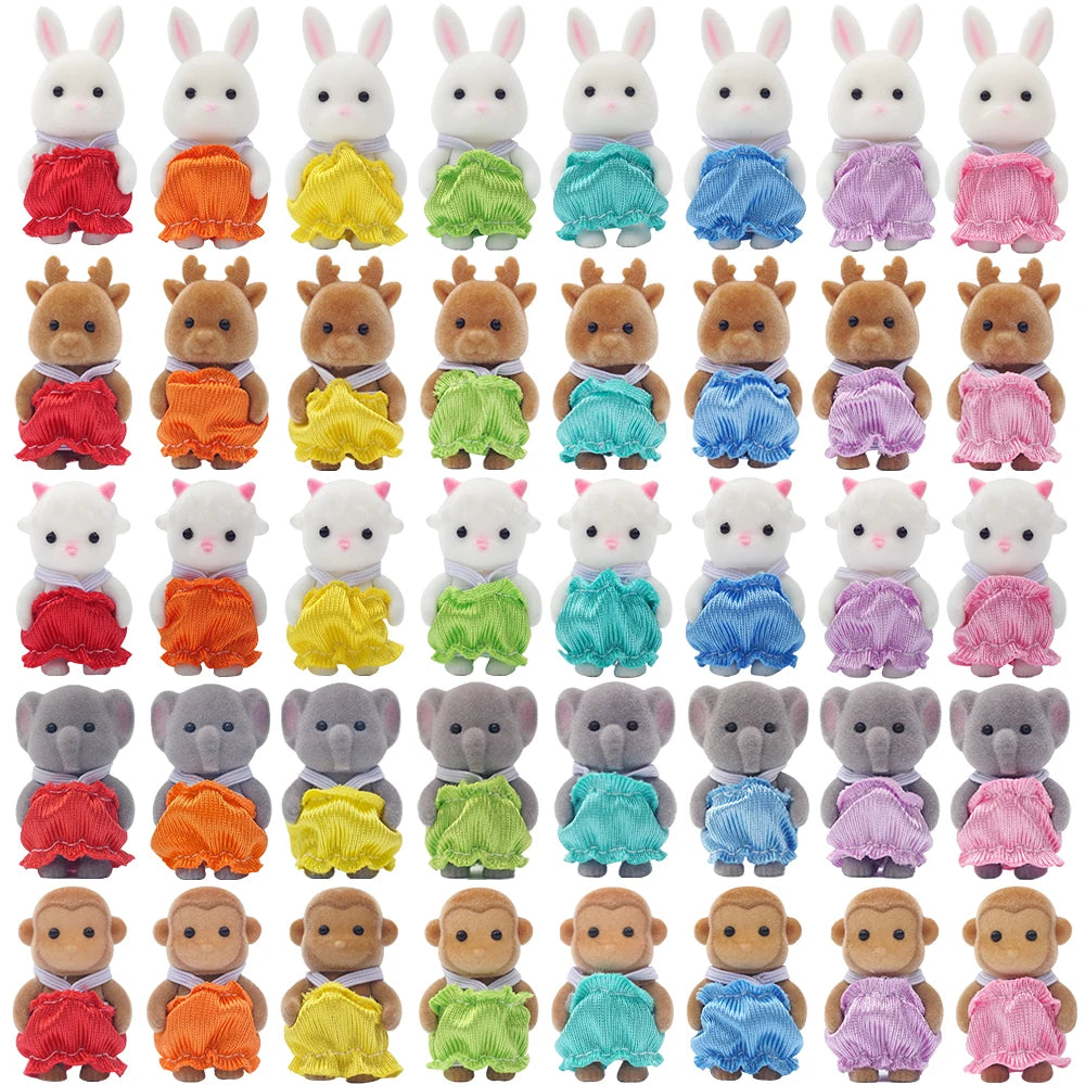 1/12 Animal de la forêt Reideer Petit bébé Vêtements colorés Chat bleu Lapin 8 pièces Miniature Maison de poupée Modèle Faire semblant de jouer Jouet de cuisine