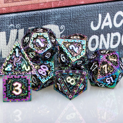 7pcs Metal DND Dice Set Dungeon and Dragon Dice D20 D12 D10 D8 D6 D4 Large Polyhedral Dice Set for RPG D&D Dice