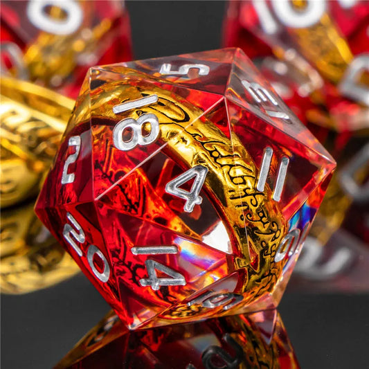 OUKELANWO DND Magic Rings Dice Set D&amp;D, Dés de donjon et de dragon à bords tranchants en résine pour jeu de rôle RPG D20 D12 D10 D8 D6 D4