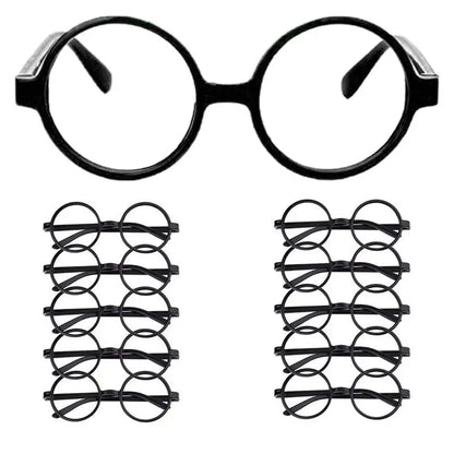 Lot de 10 lunettes de sorcier pour déguisement, monture ronde noire, sans verres, accessoires de fête pour pose, déguisement de fête