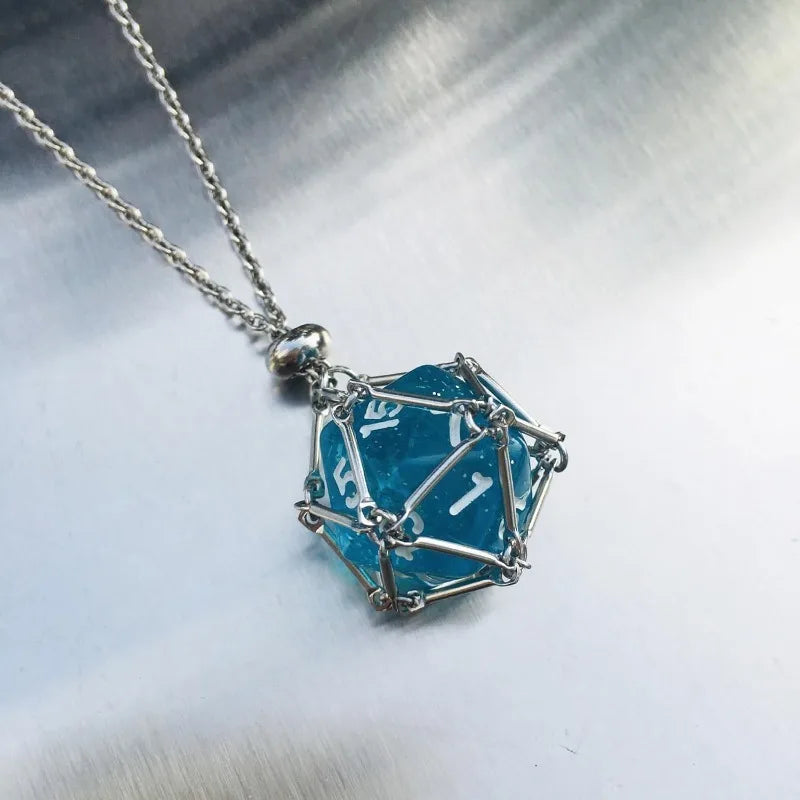 Collar de dados DND D20 de acero inoxidable con forma de jaula para dados de D&amp;D, colgante de dados, regalo de DND para Dungeon Master, jugador de D&amp;D y jugador de rol