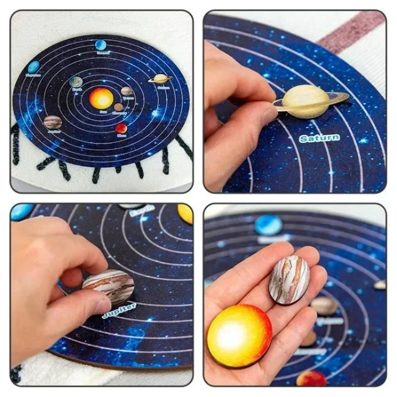 Puzzle mobile du système solaire pour enfants, jouets spatiaux en bois pour enfants, planètes éducatives précoces pour les enfants d'âge préscolaire