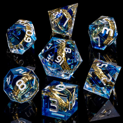 Dnd Rings & Liquid Flow Eye Sharp Edge Resin Dice Set D&D Dungeon and Dragon Role Playing Game D and D D6 Blue Polyhedral Dice