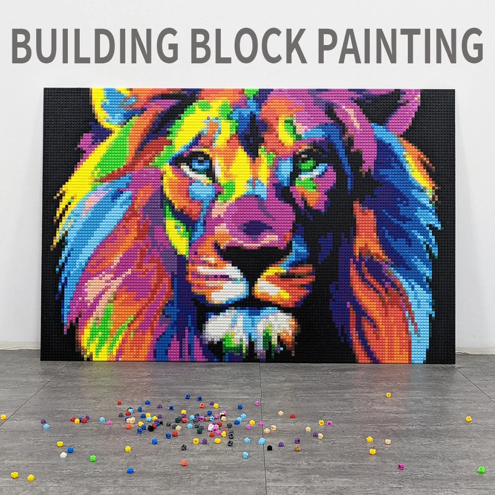 Mosaic Puzzle Home Decoration DIY Toy Building Block Wall Art Painting Lion Pixel Art Ideas Pop Wall Decoration Surprise Gifts