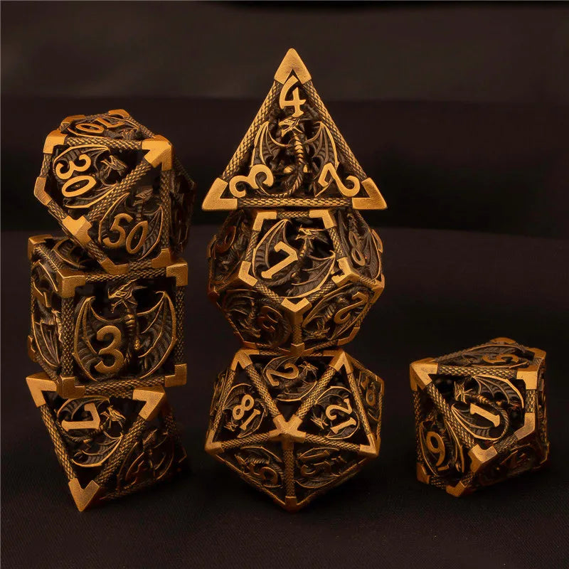 OUKELANWO DND Metal Hollow Dice Set D&amp;D, dés de jeu de rôle polyédriques, dés de donjon et de dragon D et D D20 D12 D10 D8 D6 D4