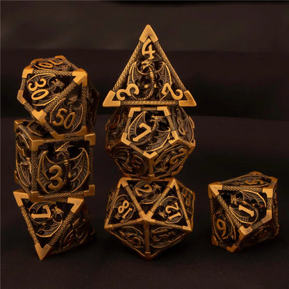 OUKELANWO DND Metal Hollow Dice Set D&amp;D, dés de jeu de rôle polyédriques, dés de donjon et de dragon D et D D20 D12 D10 D8 D6 D4