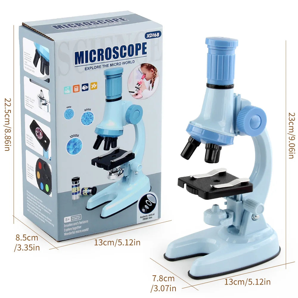 Microscope optique HD 100X/600X/1200X avec lumière LED pour la science et l'éducation des enfants, jouets éducatifs Montessori en biologie