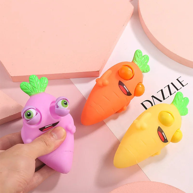 Zanahorias creativas que hacen estallar los ojos, lindos juguetes para apretar frutas para niños, juguete de silicona para descomprimir los ojos, antiestrés, explosivo