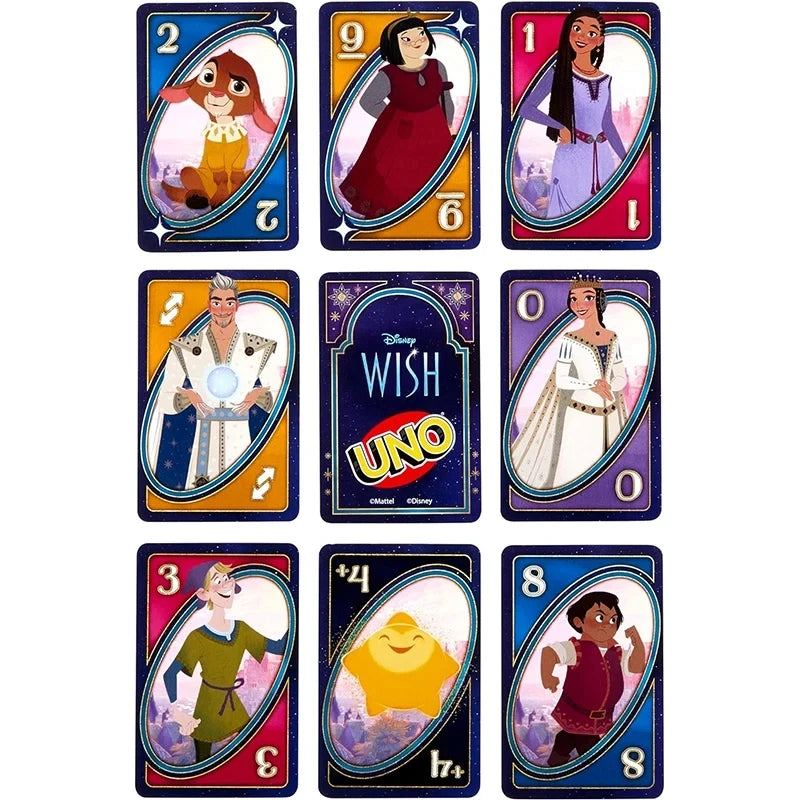 Jeu de cartes de vœux Disney UNO de Mattel Games pour une soirée en famille avec des graphismes sur le thème des émissions de télévision et une règle spéciale pour 2 à 10 joueurs