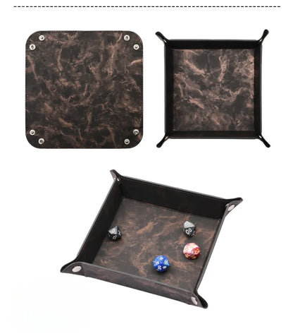 Nouveau plateau à dés en cuir PU de style minimaliste, plateau de rangement pliable aux quatre coins pour jeu DND Dungeon avec plateau à dés Dragon - Moyen