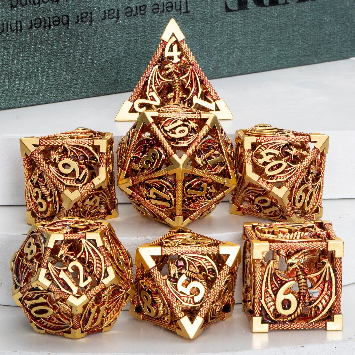 Dados de metal de dragón hueco Juego de dados DND Juego de rol D&amp;D Dados de mazmorra poliédricos Dados de dragón Juego de rol grande D20 D12 D10 D8 D6 D4