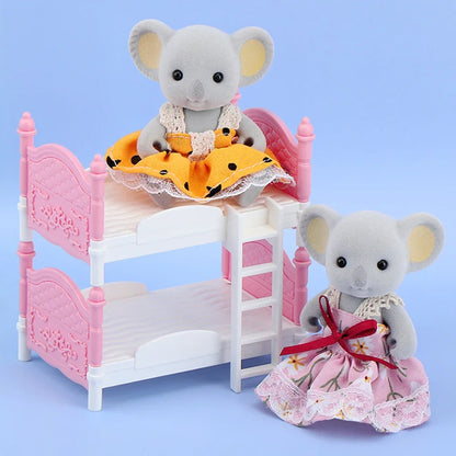 Koala 1/12 Dollhouse Bunk Beds Miniature Bedroom Furniture Ornament Mini Double Bed Dollhouse Create A Miniature Dream Bedroom