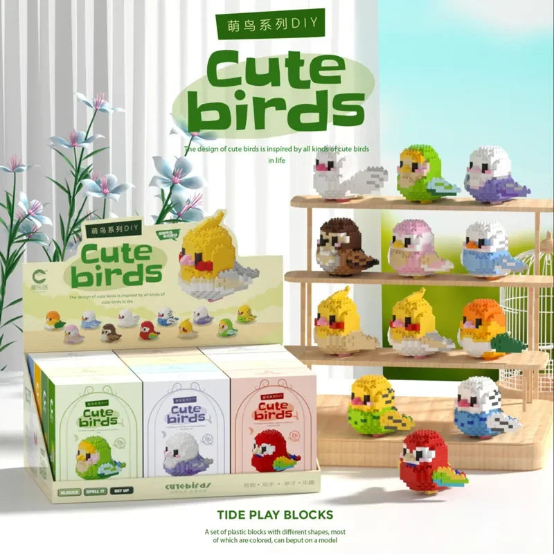 Cute Parrot Birds Micro Building Blocks Cockatiel Budgerigar DIY Assembled Pigeon Macaw 3D Model Mini Brick Figure Toys For Kids