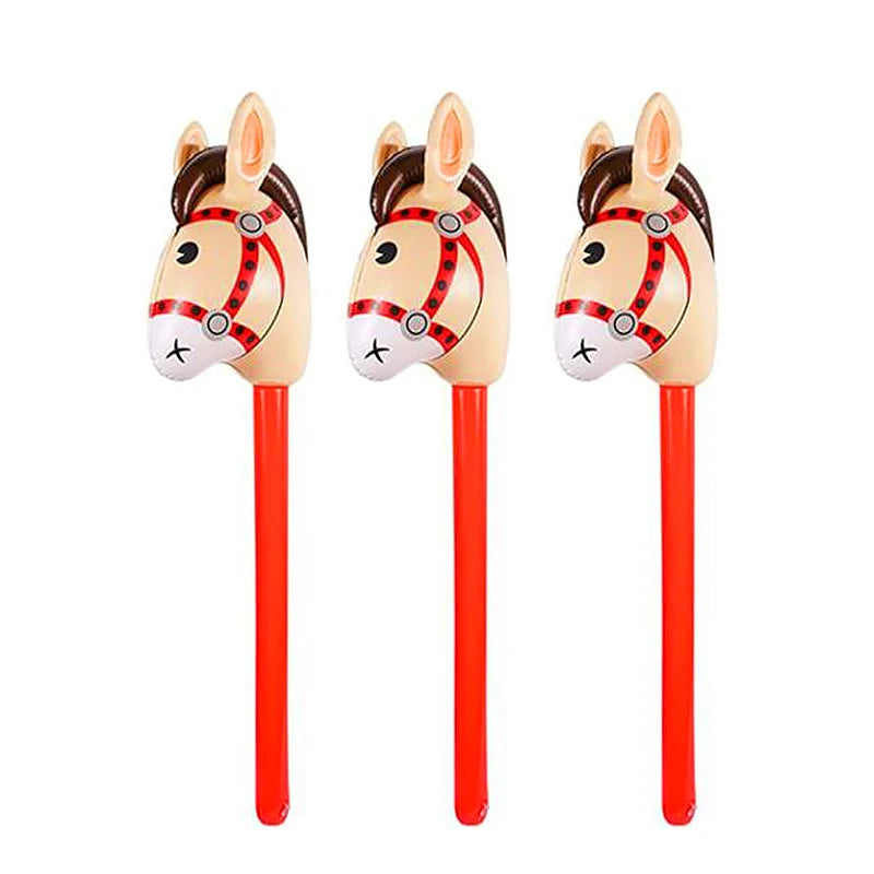 Inflatable Horse Heads Cowgirl Stick PVC Balloon Outdoor Educational Toys for Children Babies Birthday Gifts 1Pc