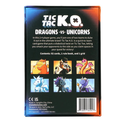 Unstable Games Tic Tac KO Dragons Vs Unicorns Jeu de base Jeu de cartes en équipe rapide à apprendre 2 à 4 joueurs Idéal pour les soirées de jeux