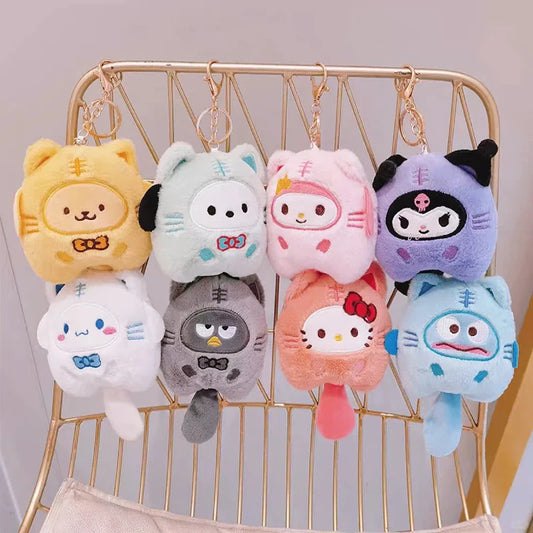 Sanrio Plush Doll Keychain Melody Cinnamoroll Pochacco Cute Key Ring Bag Pendant Gift Kids Toys Backpack Decoration Girl Gifts