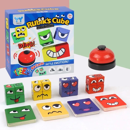 Puzzle d'expression de changement de visage pour enfants, blocs de construction, jeu de table Montessori Cube, jouets éducatifs précoces pour enfants, cadeaux