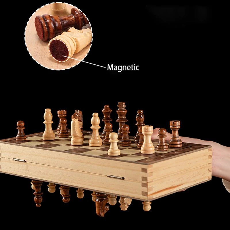 Juego de ajedrez - Tablero de ajedrez de madera maciza portátil, plegable y magnético - Juegos educativos para estudiantes y niños - Regalo de Navidad