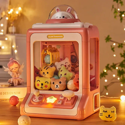 Automatic Doll Machine Toy for Kids Mini Cartoon Coin Operated Play Game Claw Crane Machines with Light Music Children Toy Gifts