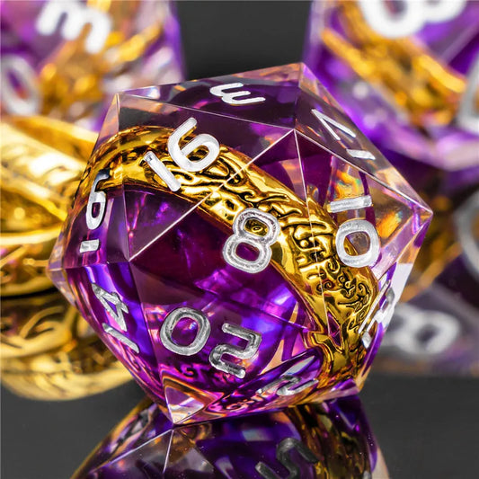 OUKELANWO Lort Dungeon et Dragon Dice Set DND, Magic Resin Sharp Edge Ring D&amp;D Dice pour jeu de rôle, D20 D12 D10 D8 D6 D4