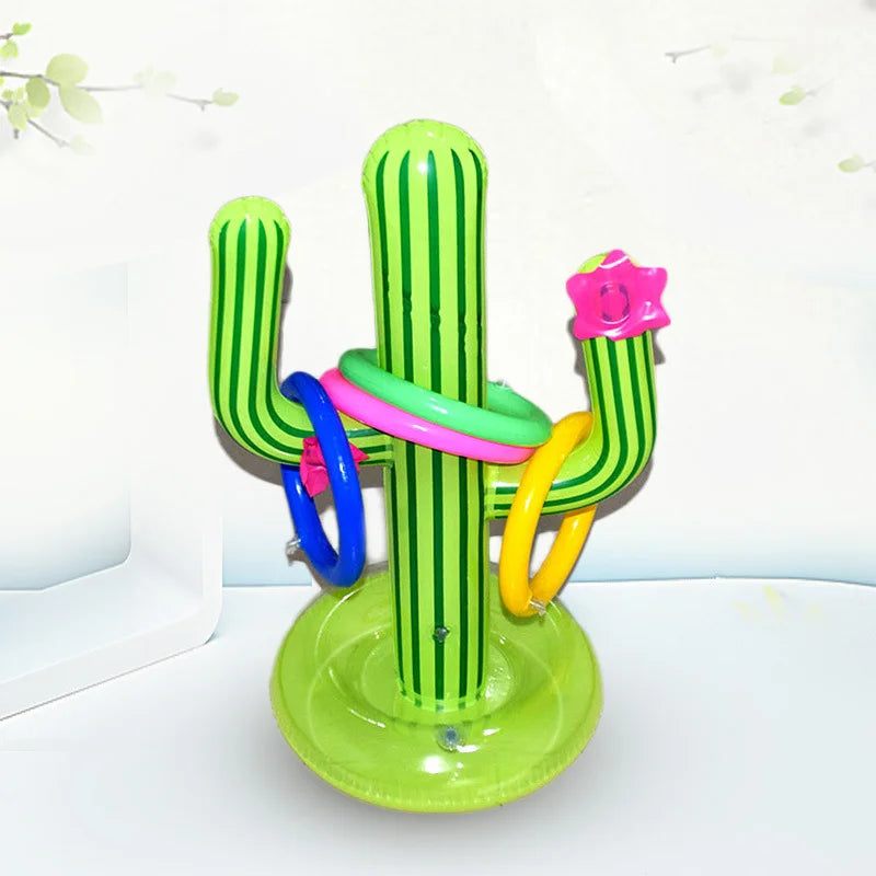 Accessoires de piscine extérieure Ensemble de jeu de lancer d'anneaux de cactus gonflable Jouets de piscine flottants Fournitures de fête de plage Bar de fête Voyage