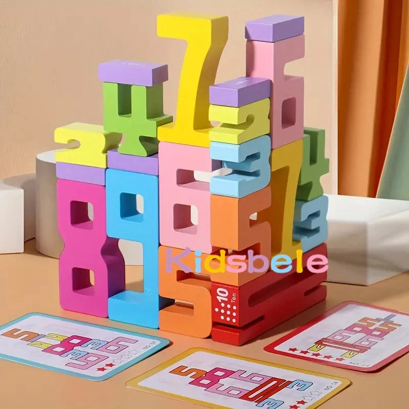 Number Blocks Montessori Wooden Toys For Kids Number 1-10 Stacking Toys For Toddlers Learning Toys Preschool Activities STEM Toy