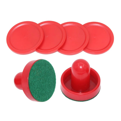 Mini Air Hockey Pucks and Paddles - Replacement Set Value Pack - Set of Two Red Air Hockey Pushers and Four Red Pucks