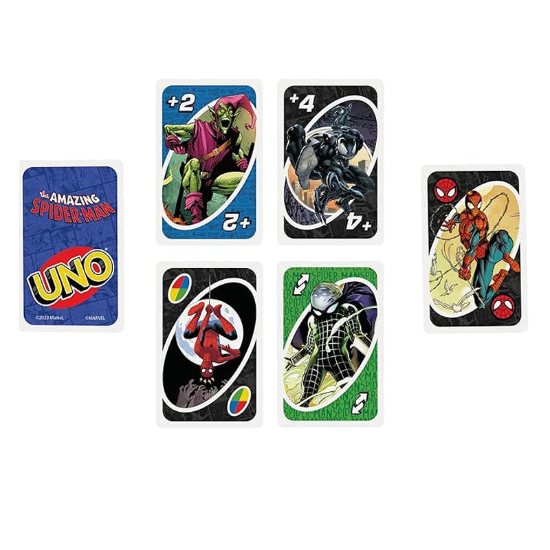 UNO Amazing Spider Man No mercy Juego Juegos de cartas Familia Divertido Entretenimiento Juego de mesa Póker Juguetes para niños Naipes