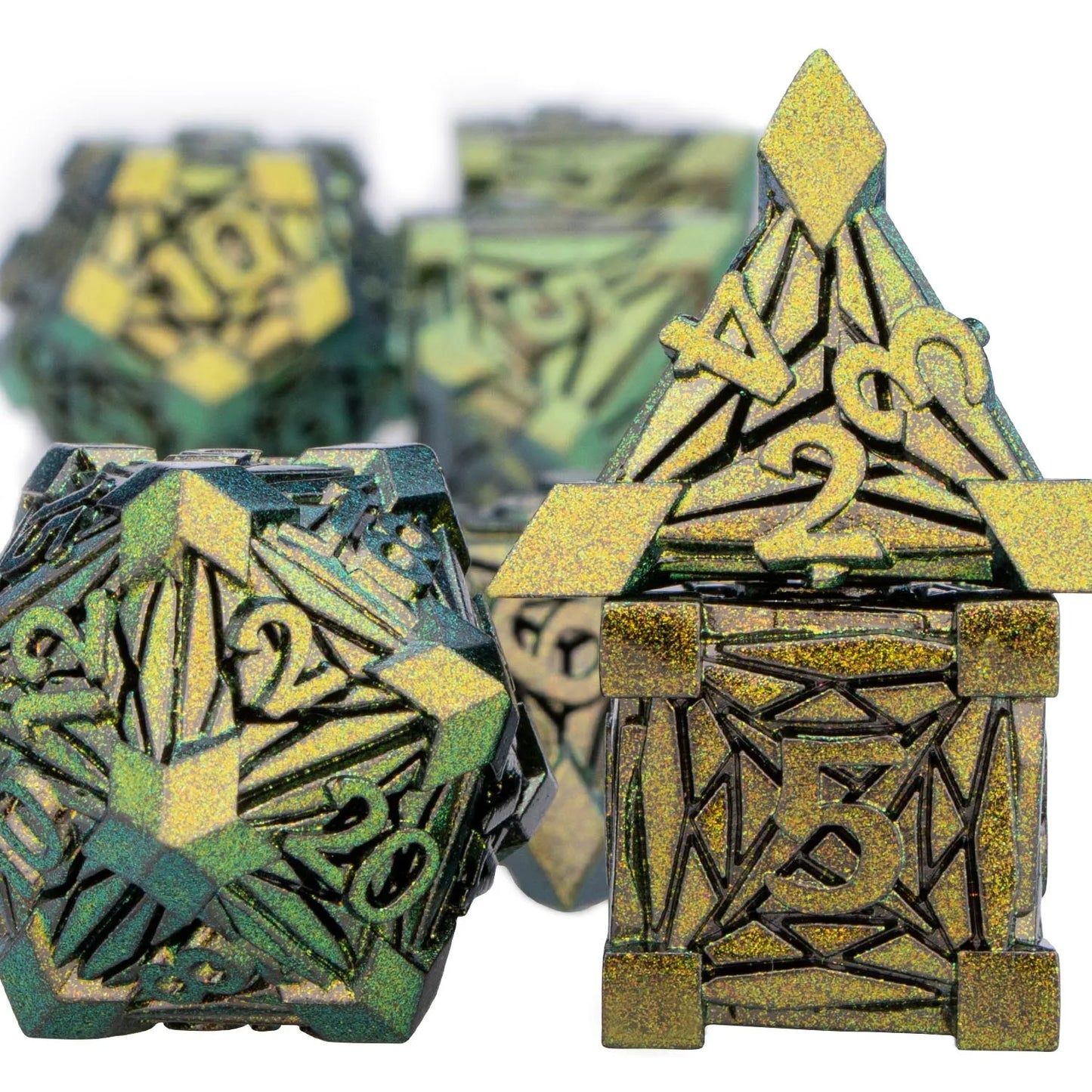 DND Metal Dice D6 D and D Dice Green Dungeon and Dragon Dice Polyhedral Handmade Dice Set D20 D&D Table Role Playing Game Dice