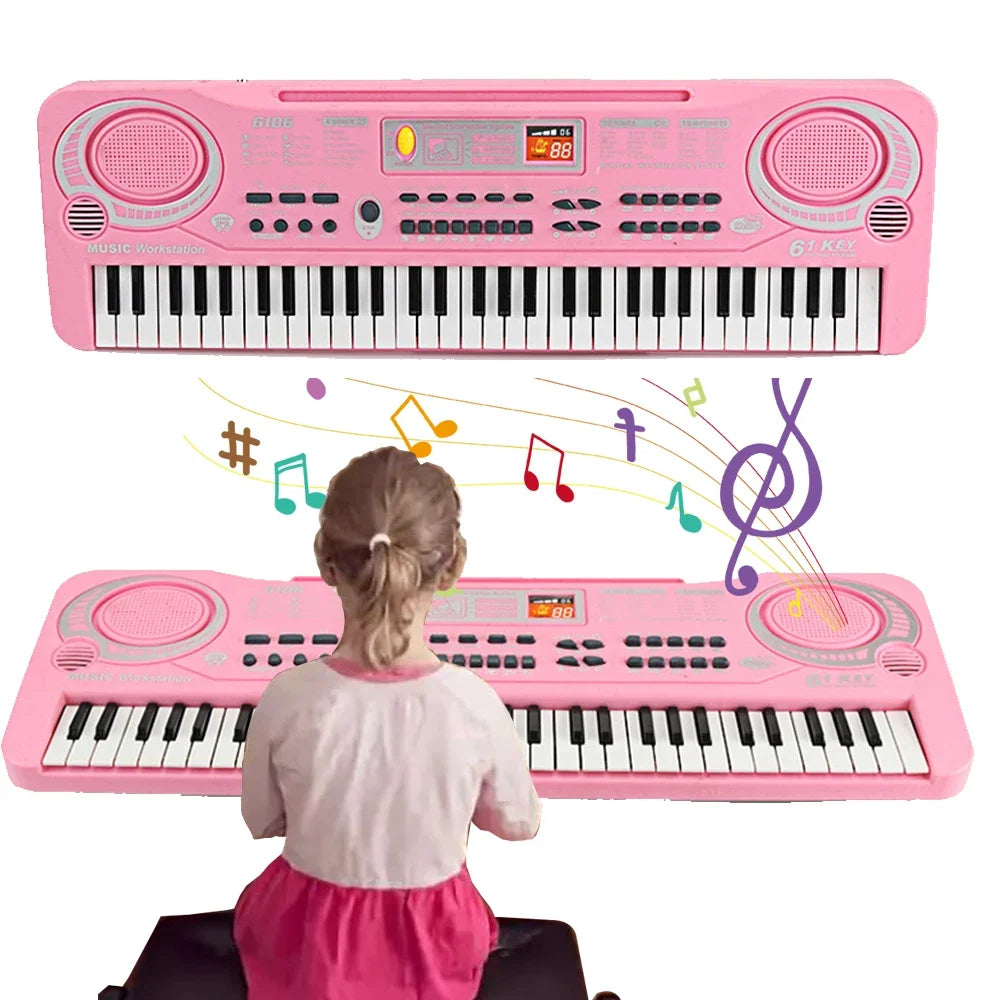 Clavier de piano électronique portable pour enfants, 61 touches, orgue avec microphone, jouets éducatifs, instrument de musique, cadeau pour enfant débutant