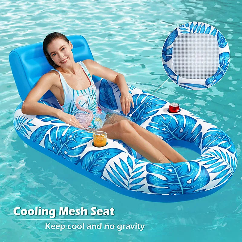 Floating Water Hammock Recliner Foldable Inflatable Swimming Air Mattress Inflatable float drainage Toy Float Lounge Rest Bed