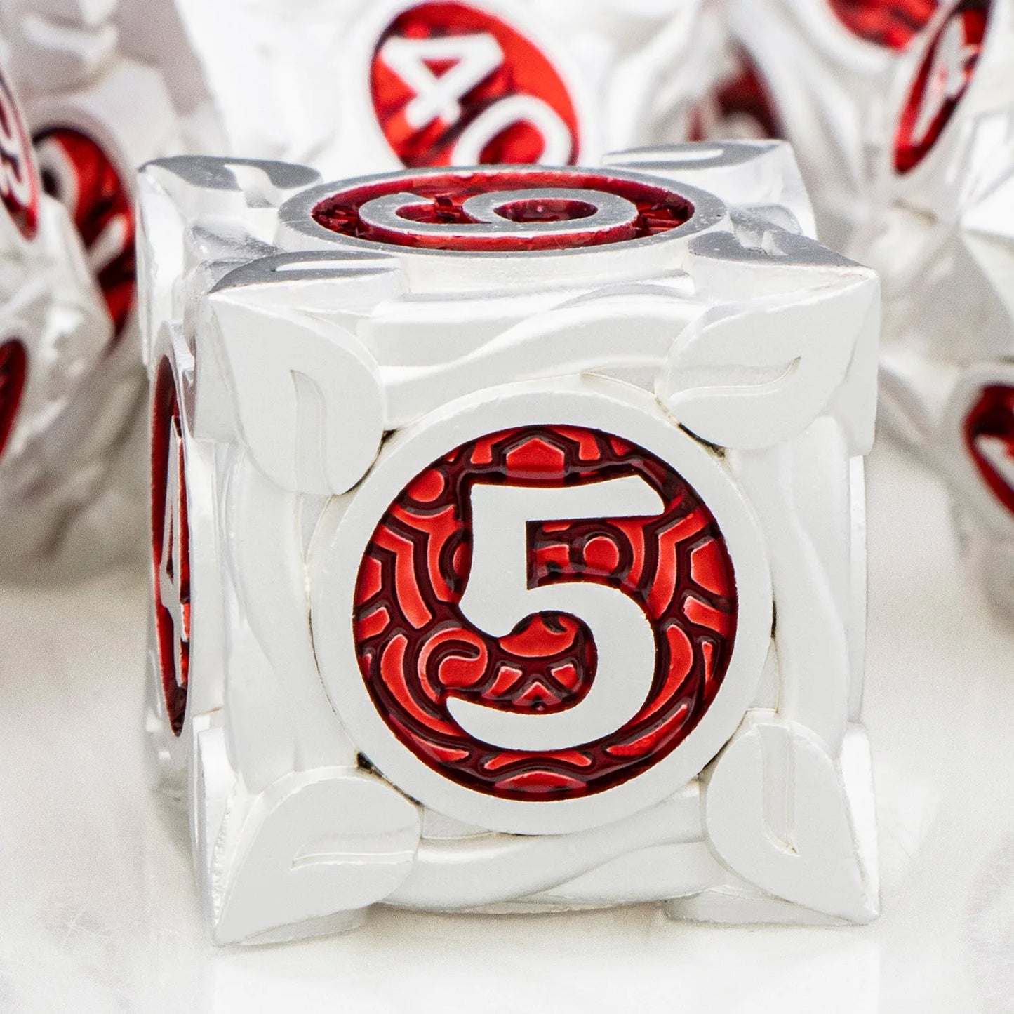 7PCS DND Metal Silver Red RPG Polyhedral For Dungeon and Dragon Tabletop Role Playing Games D and D Dice Set D20 D12 D10 D8 D6