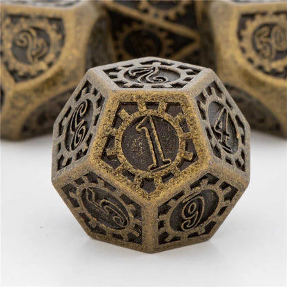 OUKELANWO DND Metal Dice Set D&amp;D pour Dungeon and Dragon, jeu de rôle RPG polyédrique doré D et D Dice D20 D12 D10 D8 D6 D4