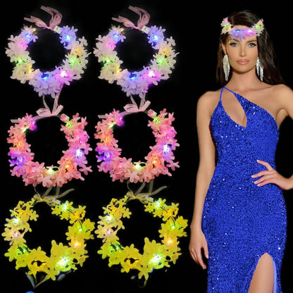 Lot de 10 guirlandes de fleurs à LED pour décoration de fête hawaïenne