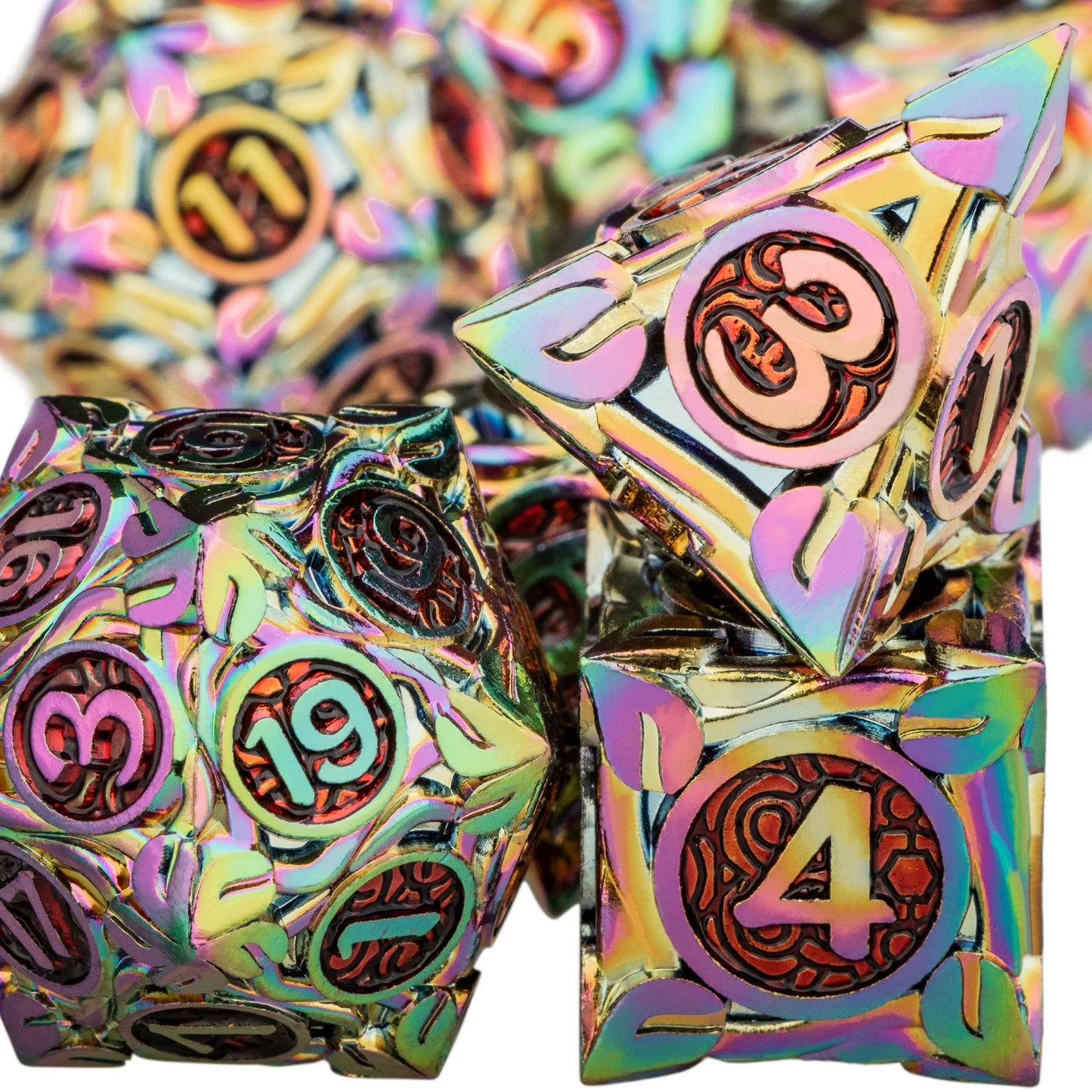 7PCS DND Metal Red Colorful RPG Polyhedral For Dungeon and Dragon Tabletop Role Playing Games D and D Dice Set D20 D12 D10 D8 D6